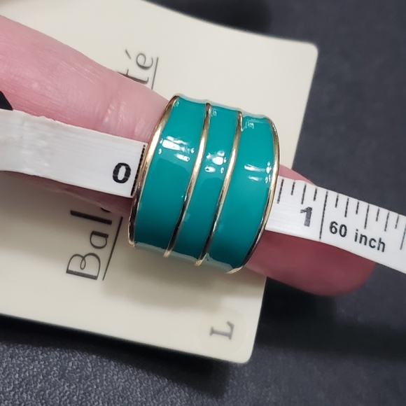 Gold tone turquoise enamel ring - Picture 7 of 8